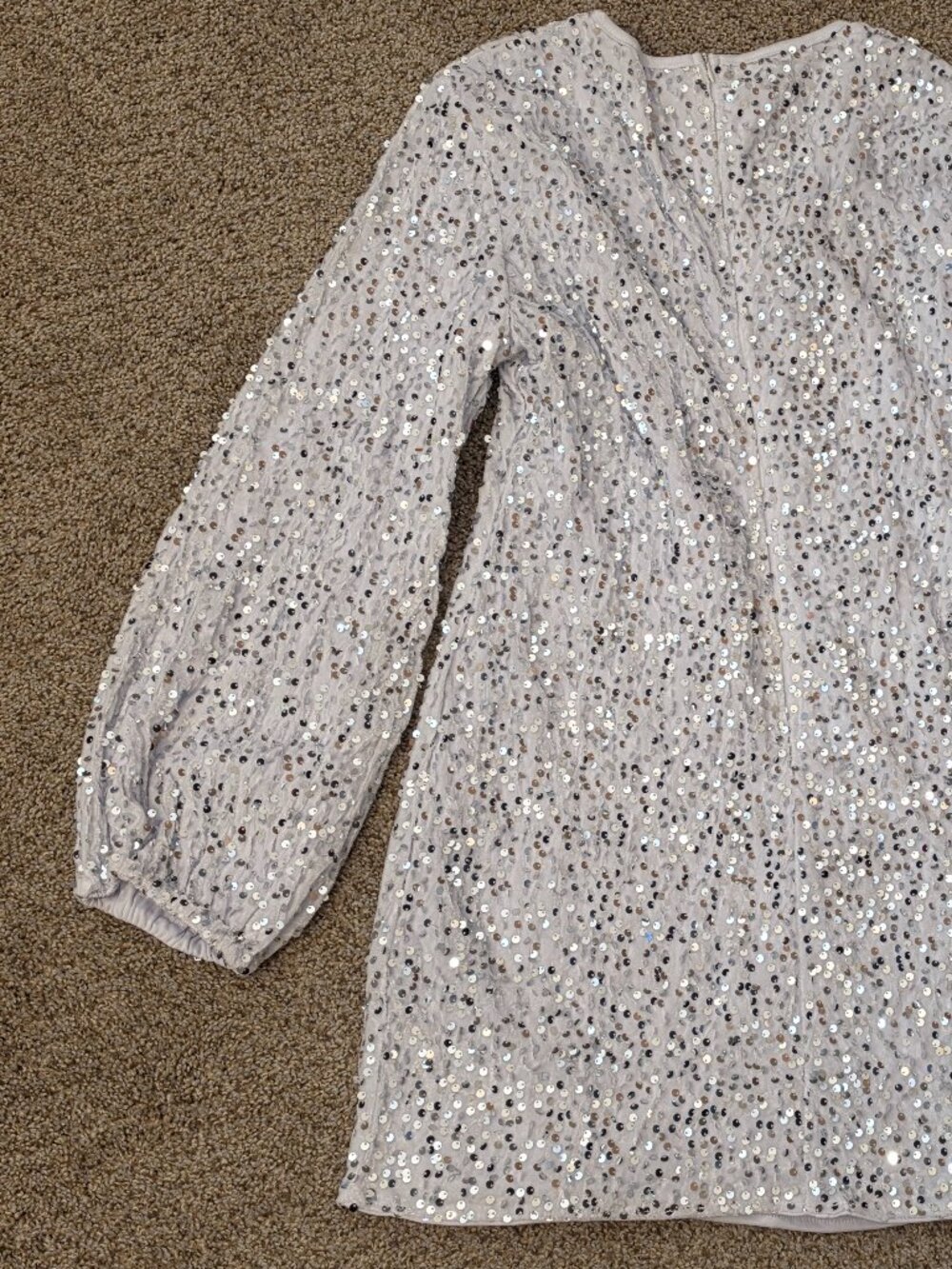 Sequin Long-Sleeve Mini Dress in White